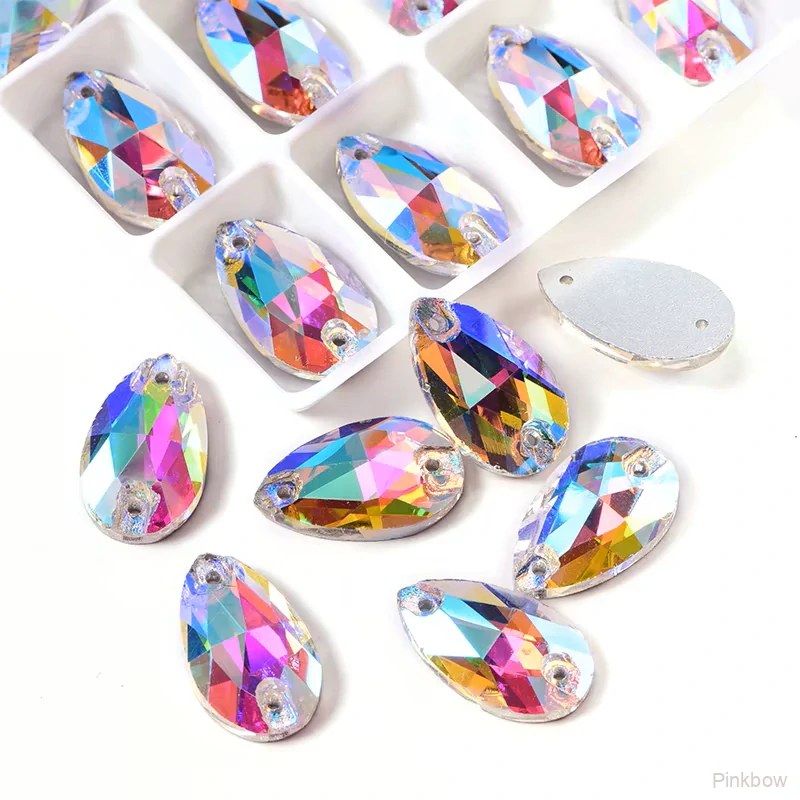 Našívací kamínky Slza AB Crystal 13x18mm