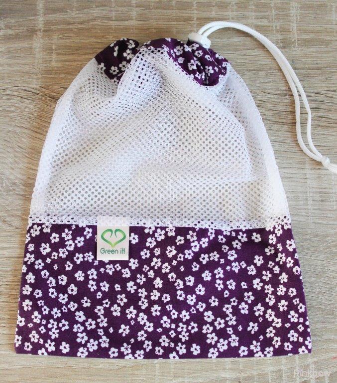 Ekologický nákupní sáček - fialovo-bílé kytičky