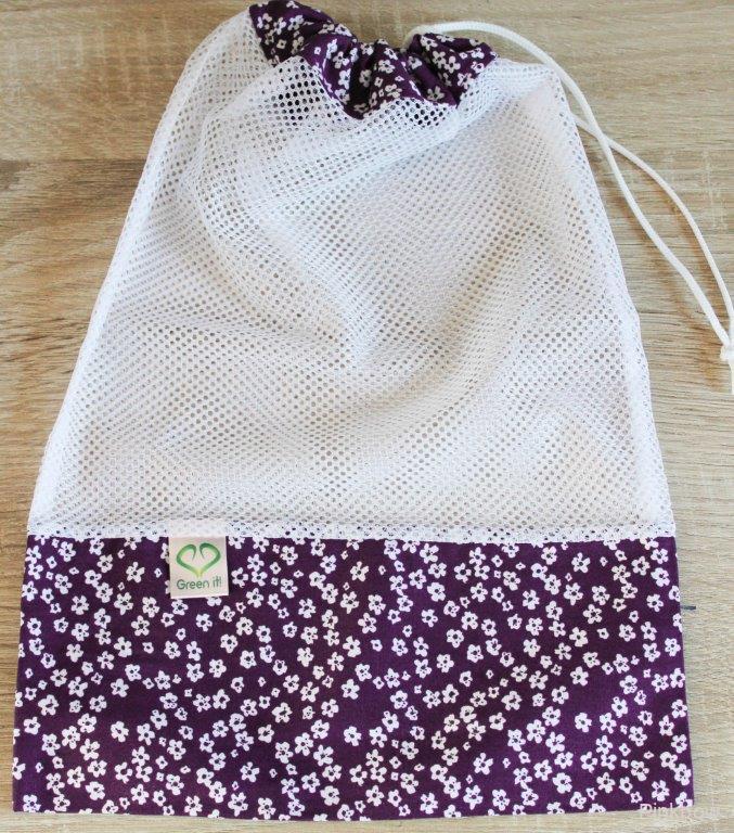 Ekologický nákupní sáček - fialovo-bílé kytičky