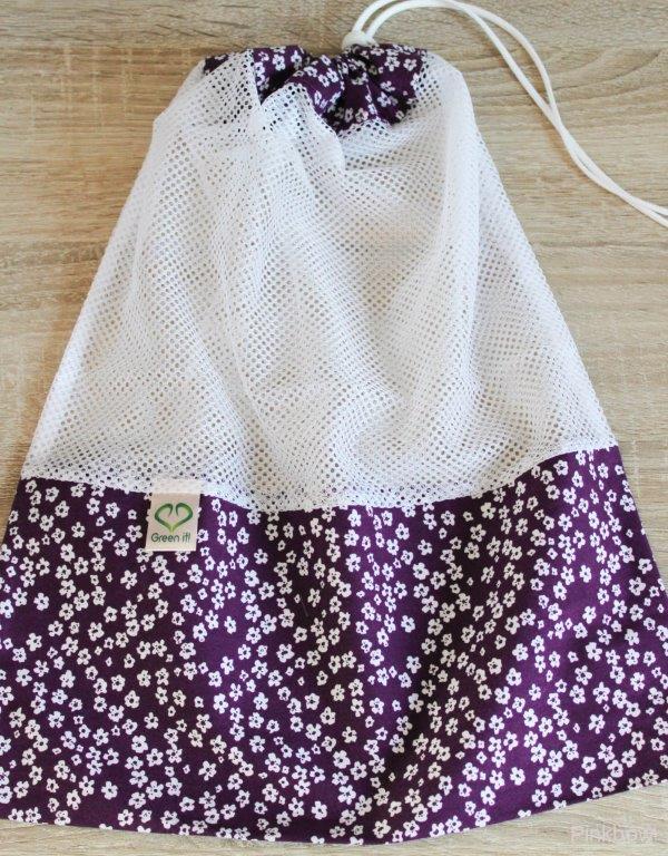 Ekologický nákupní sáček - fialovo-bílé kytičky